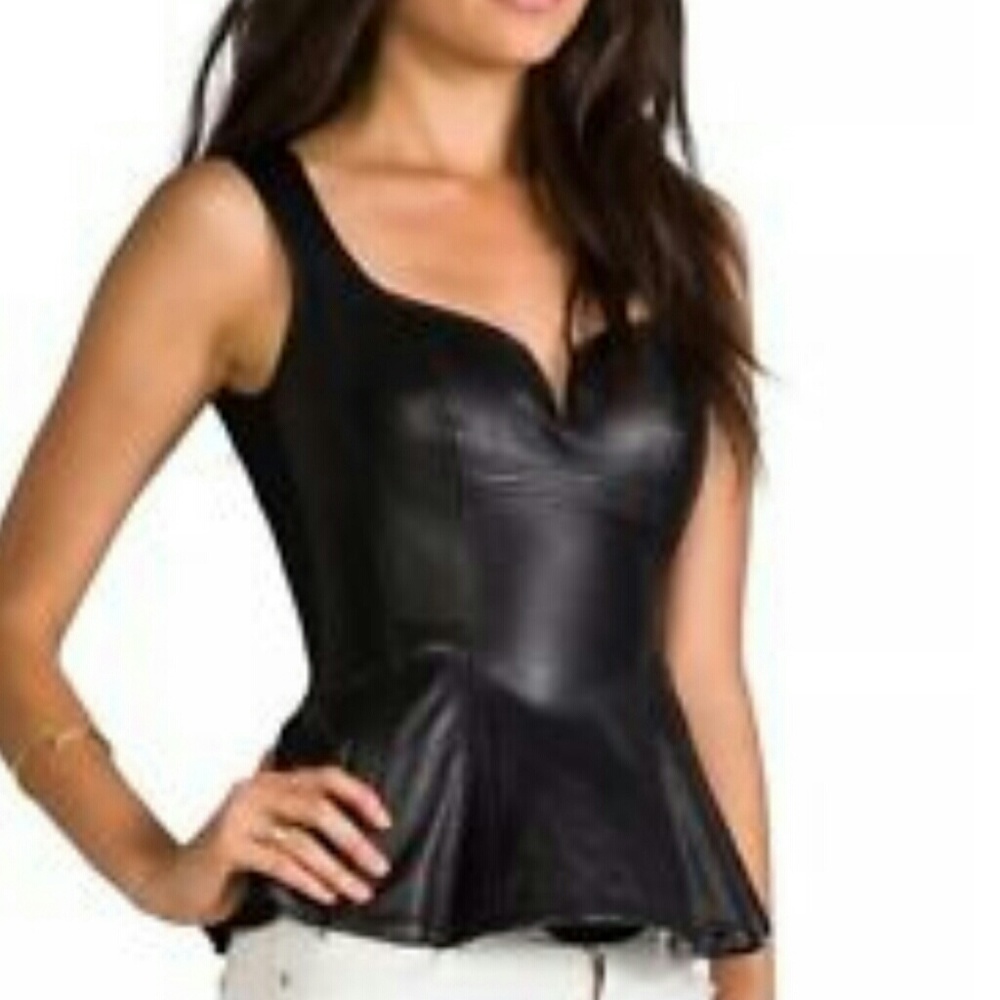 Nanette Lepore Leather Peplum Top size 6
